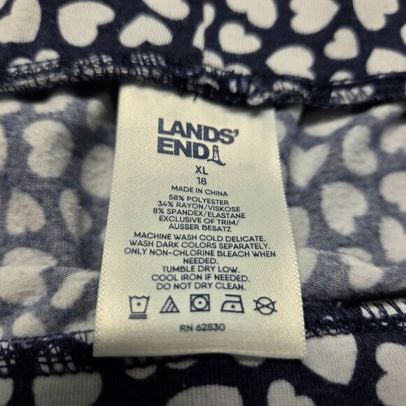 Lands' End Extra Large Navy Blue White Hearts Pull On Drawstring Lounge Pants - Picture 2 of 8